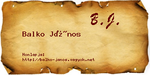 Balko János névjegykártya